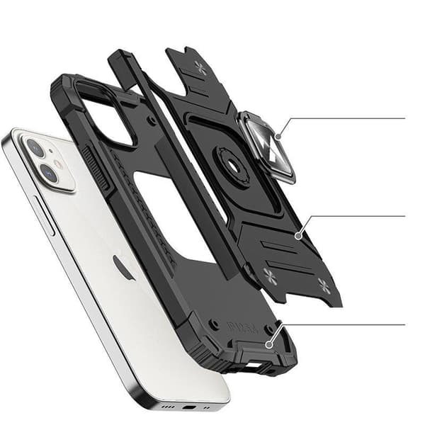 Panssarikotelo iPhone 14:lle, Ring Armor magneettipidike, musta