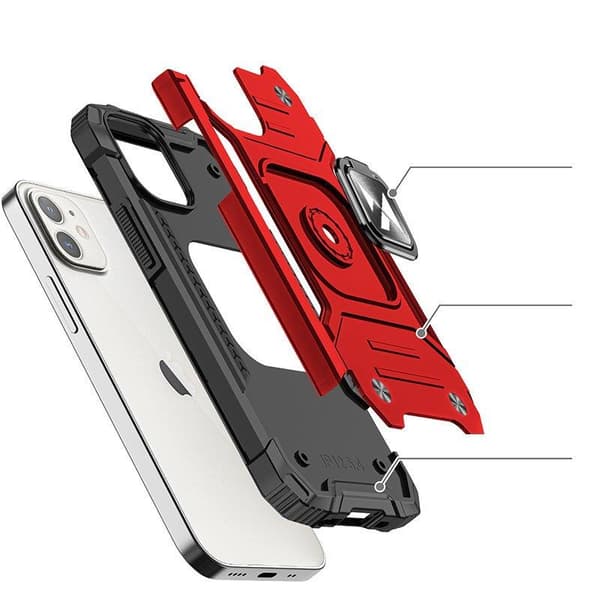 Pansret etui til iPhone 14 Plus, Ring Armor magnetisk holder, rød