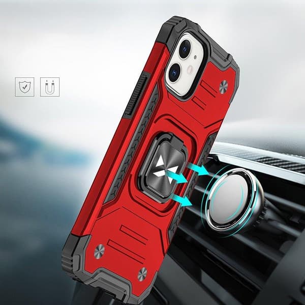 Pansret etui til iPhone 14 Plus, Ring Armor magnetisk holder, rød