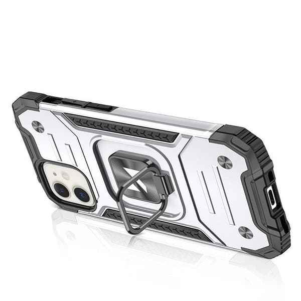 Pansret etui til iPhone 14, magnetisk holder Ring Armor, sølv