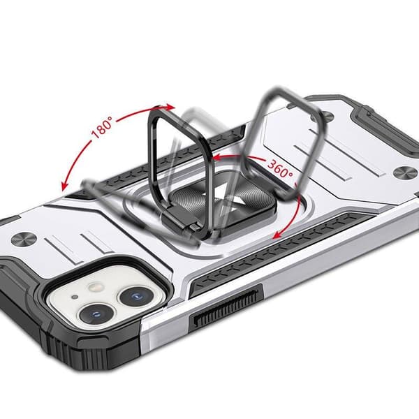 Pansret etui til iPhone 14, magnetisk holder Ring Armor, sølv