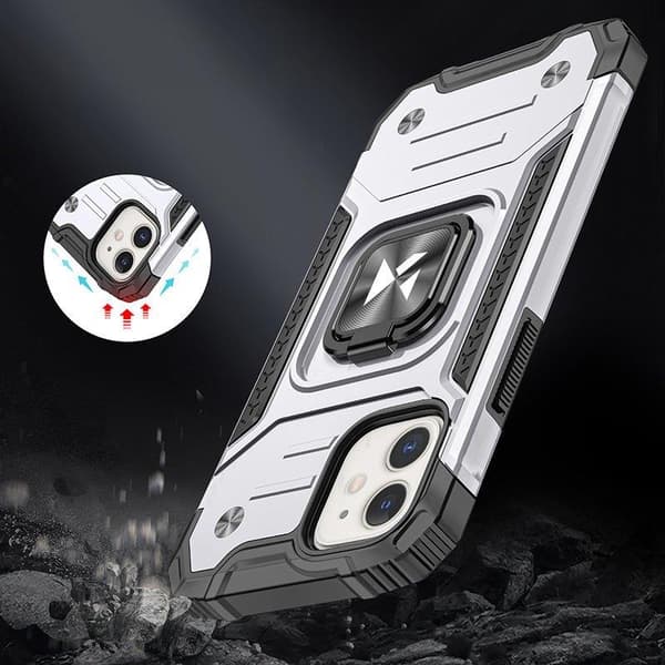 Pansret etui til iPhone 14, magnetisk holder Ring Armor, sølv