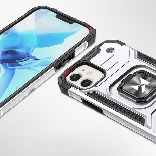 Pansret etui til iPhone 14, magnetisk holder Ring Armor, sølv