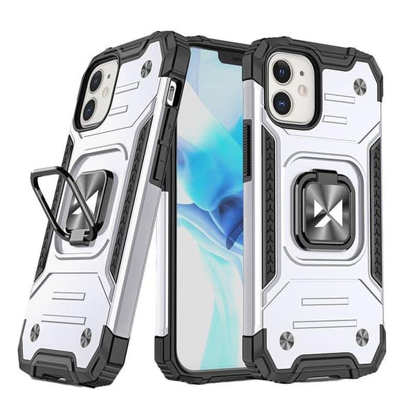 Pansret etui til iPhone 14, magnetisk holder Ring Armor, sølv