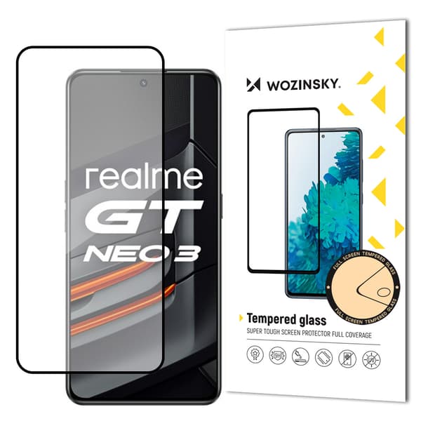 Kestävä 9H karkaistu lasi Realme GT Neo 3:n koko näytölle kehyksellä Koteloystävällinen musta