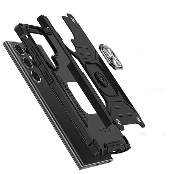 Pansret deksel til Samsung Galaxy S23 Ultra, Ring Armor magnetisk holder, svart