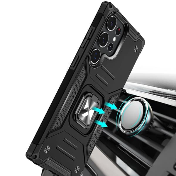 Pansret deksel til Samsung Galaxy S23 Ultra, Ring Armor magnetisk holder, svart