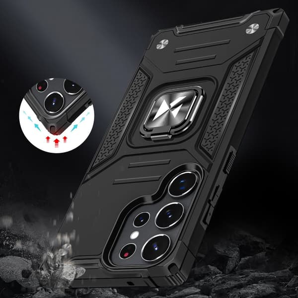 Pansret deksel til Samsung Galaxy S23 Ultra, Ring Armor magnetisk holder, svart