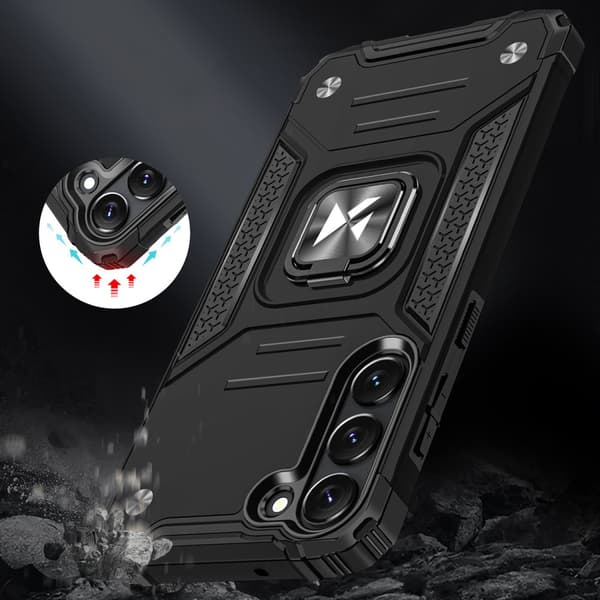 Pansret deksel til Samsung Galaxy S23, Ring Armor magnetisk holder, svart