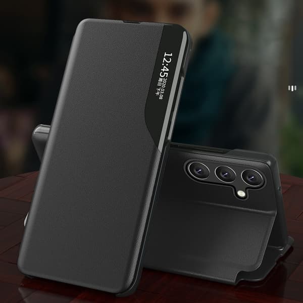 Veskedeksel med klaff og stativ for Xiaomi 13 Lite Eco Leather svart