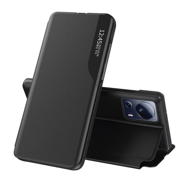 Veskedeksel med klaff og stativ for Xiaomi 13 Lite Eco Leather svart