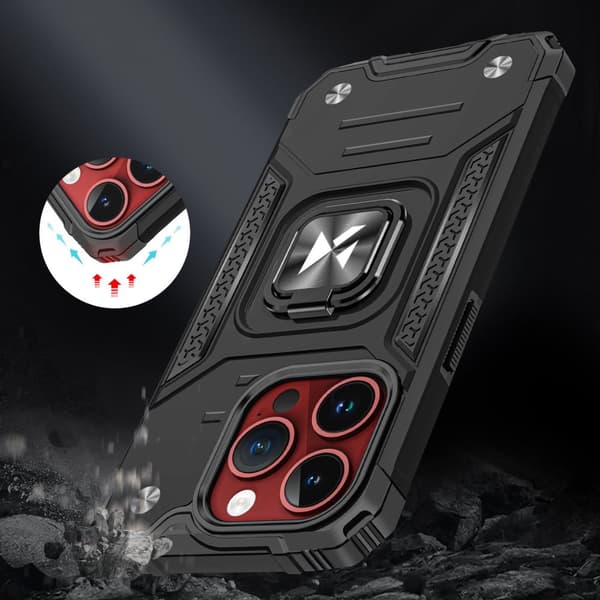 Pansret etui med fingerholder til iPhone 15 Pro Ring Armor rosa guld