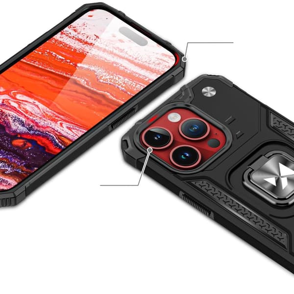 Pansret etui med fingerholder til iPhone 15 Pro Ring Armor rosa guld