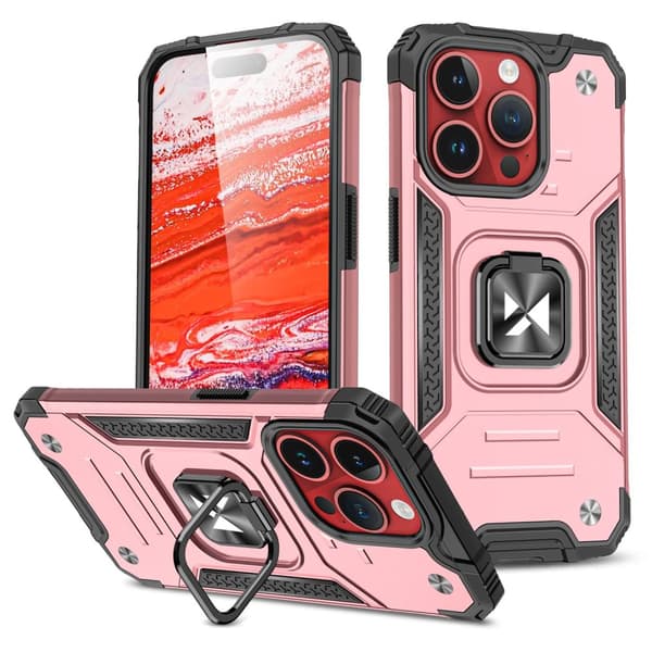 Panssarikotelo sormipidikkeellä iPhone 15 Pro Ring Armor ruusukultaiselle