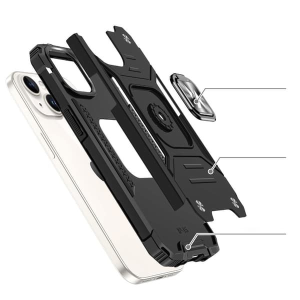 Panssarikotelo, jossa sormipidike iPhone 15 Ring Armor ruusukultaiselle