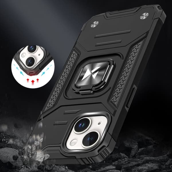 Panssarikotelo, jossa sormipidike iPhone 15 Ring Armor ruusukultaiselle