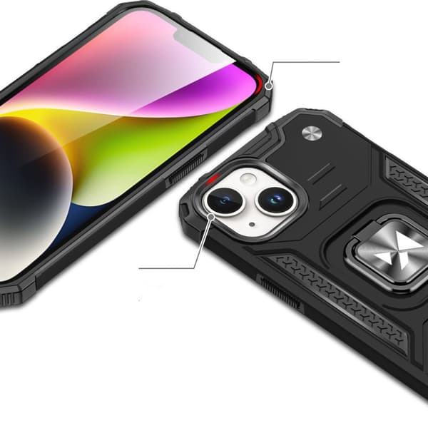 Panssarikotelo, jossa sormipidike iPhone 15 Ring Armor ruusukultaiselle