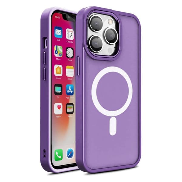 Magneettinen kotelo MagSafella iPhone 15:lle, violetit kaulanauhareiät