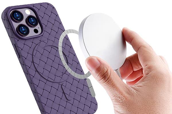 Punottu kotelo iPhone 15:lle MagSafe Woven Case -kuorella, musta