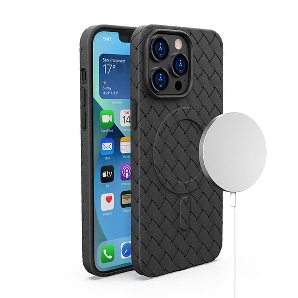 Punottu kotelo iPhone 15:lle MagSafe Woven Case -kuorella, musta