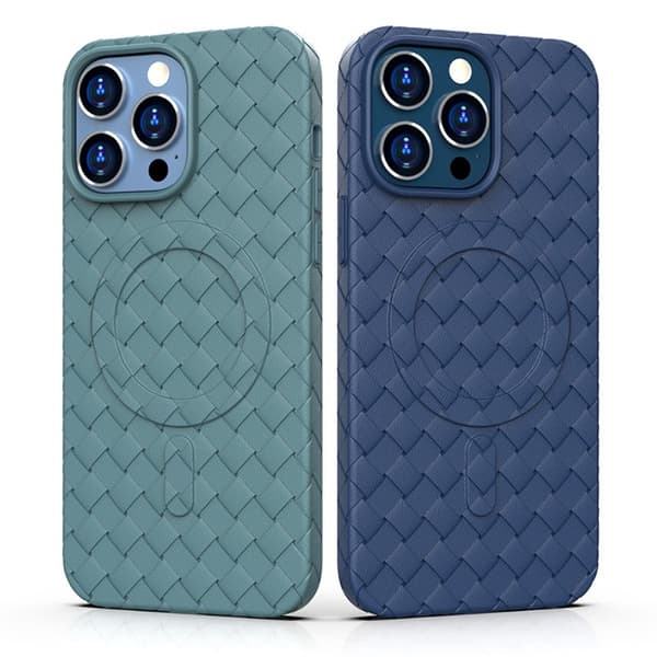 Punottu kotelo iPhone 15:lle MagSafe Woven Case -kuorella, tummansininen
