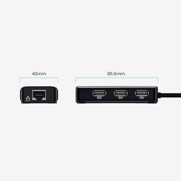 HUB Nettverksadapter USB-A - RJ45 10/100 Mbps / 3x USB 3.0 svart