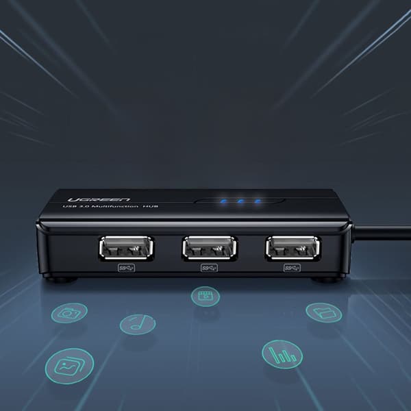 HUB Nettverksadapter USB-A - RJ45 10/100 Mbps / 3x USB 3.0 svart