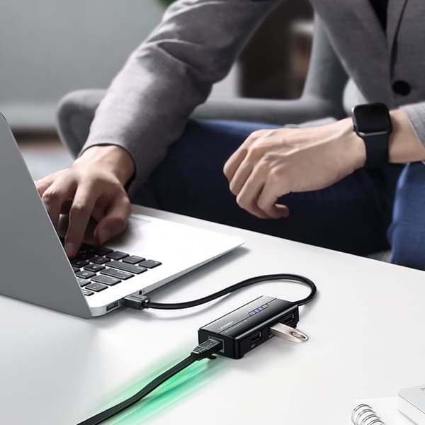 HUB Nettverksadapter USB-A - RJ45 10/100 Mbps / 3x USB 3.0 svart