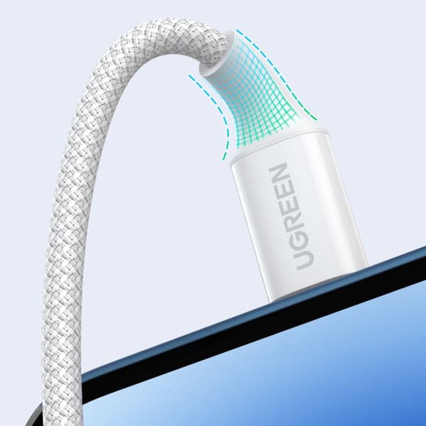 Flettet USB-C-kabel PD 100W 5A 480Mb/s 1m hvit