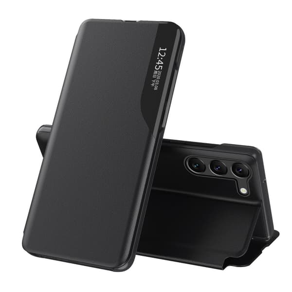Fodral till Samsung S24 med flik och stativ Eco Leather View Fodral svart