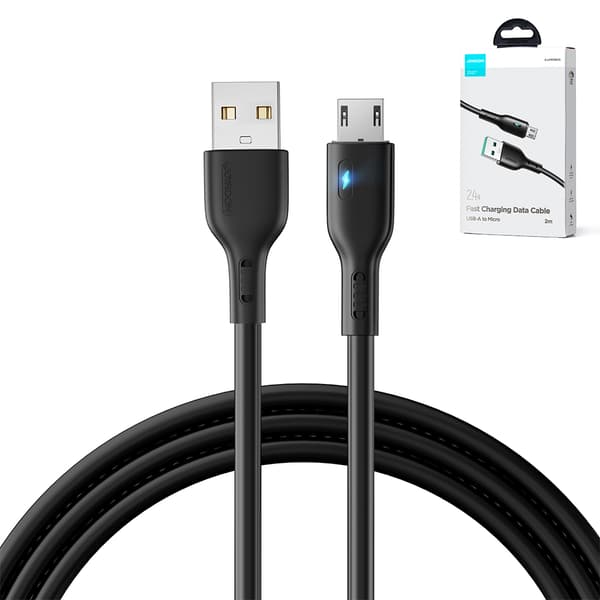 USB-kabel - microUSB 2.4A med LED-diod 2m svart