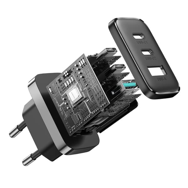 Hurtig netværksoplader 2x USB-C / 1x USB-A 32W sort