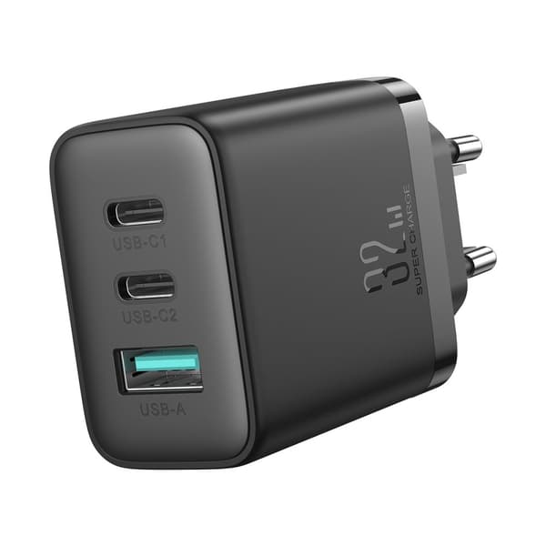 Hurtig netværksoplader 2x USB-C / 1x USB-A 32W sort