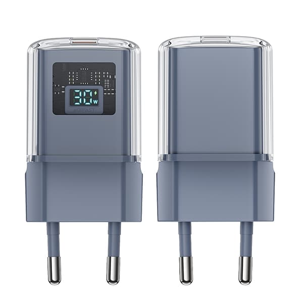 PD 30W GaN3 USB-C netværksoplader med display, grå