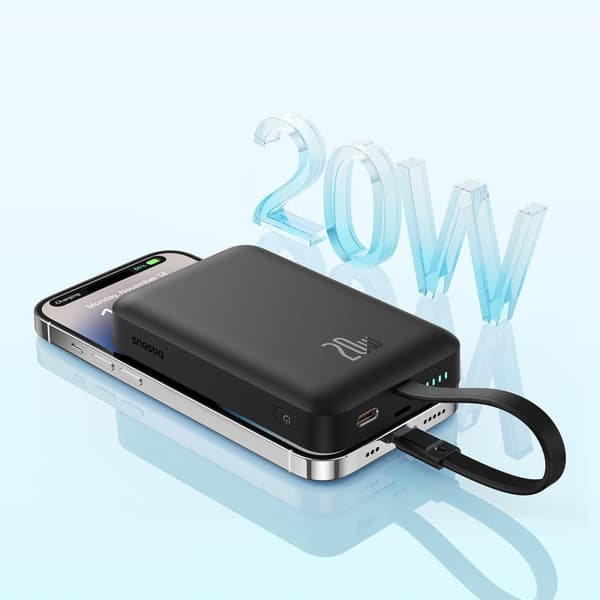 Mini Powerbank MagSafe 10000mAh 20W med Lightning-kabel for iPhone 0,3m svart