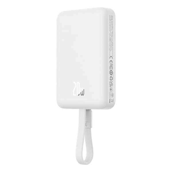 Mini Powerbank MagSafe 10000mAh 20W med Lightning-kabel for iPhone 0,3m hvit