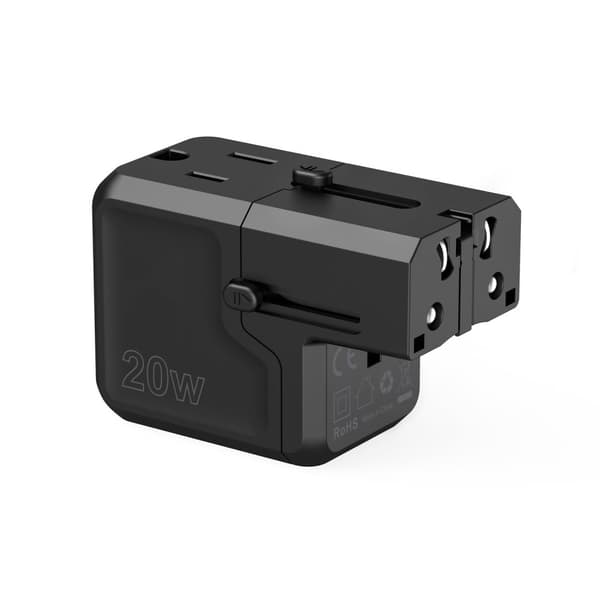 Universal USB-C reiselader USB-A PD 20W US EU UK AU Plugger Sort