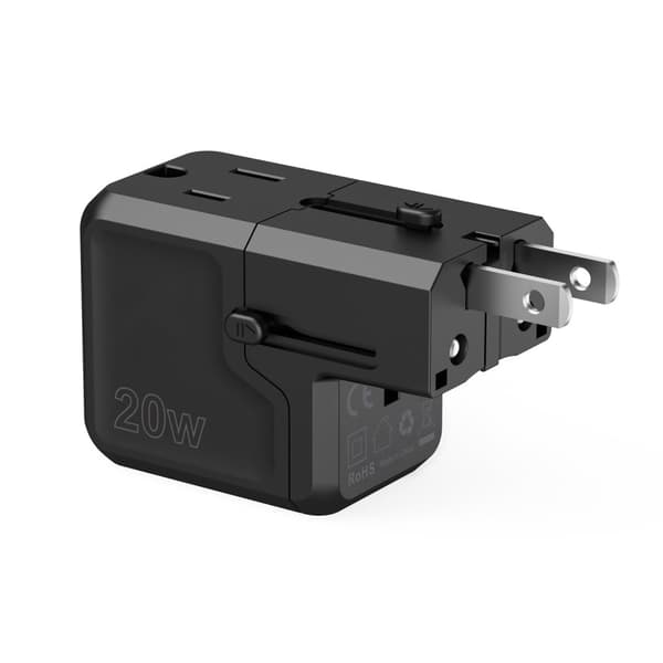 Universal USB-C reiselader USB-A PD 20W US EU UK AU Plugger Sort
