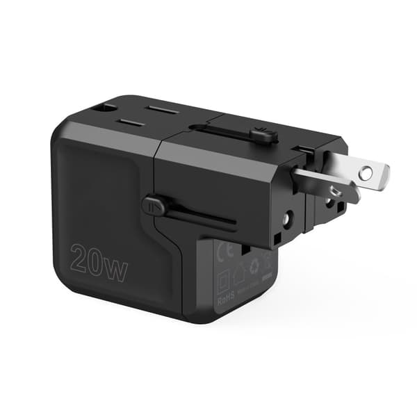 Universal USB-C reiselader USB-A PD 20W US EU UK AU Plugger Sort