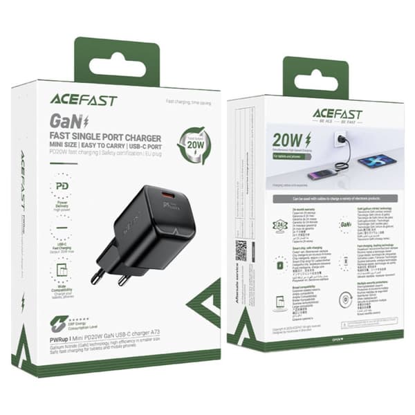 GaN PD 20W USB-C minilader, sort