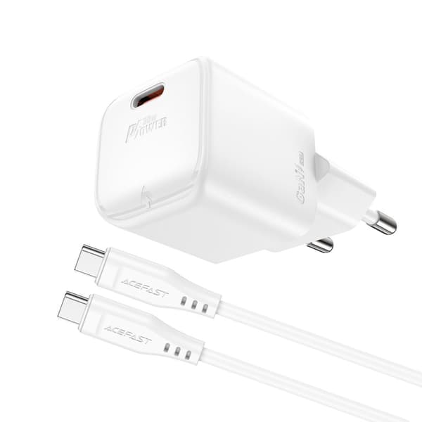 Mini PD 30W GaN lader + USB-C kabel, hvit