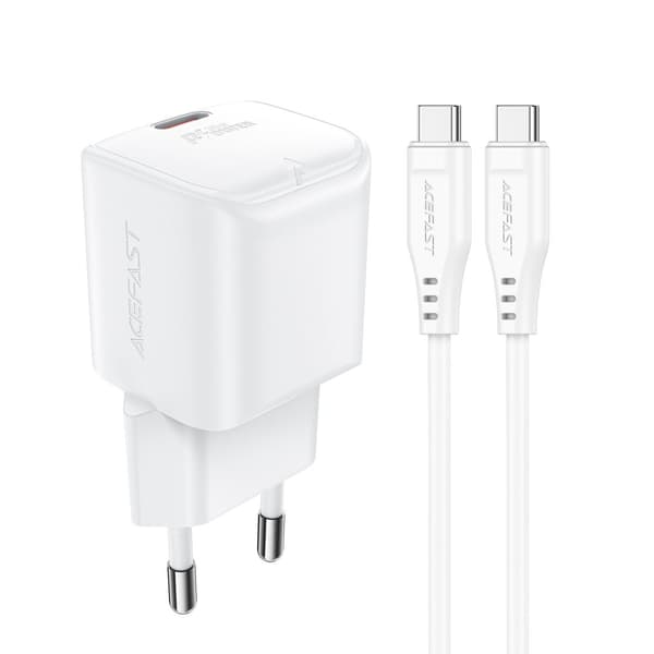 Mini PD 30W GaN lader + USB-C kabel, hvit