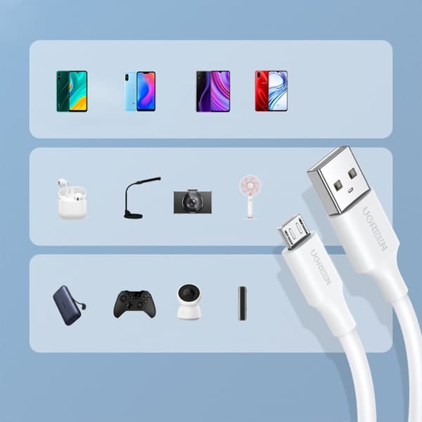 PVC-kaapeli USB0-A - microUSB 480 Mb/s 1m valkoinen