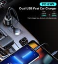 Miniatyrbillede 4 af 7: USB-C USB-A PD 63W biloplader, sort