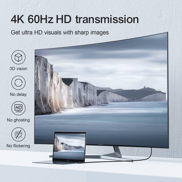 Vinklet USB-C - HDMI-kabel 4K 60Hz 2m grå