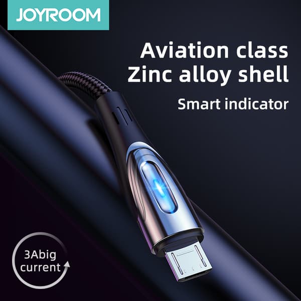 Kabel USB-A - microUSB 3A med laddningsindikator 2m svart