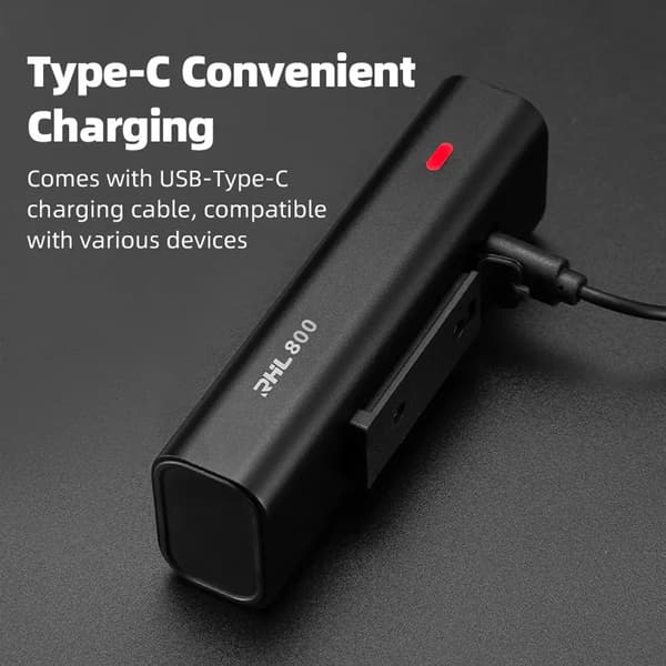 Sykkellykt foran 800lm + USB-C-kabel 4 driftsmoduser