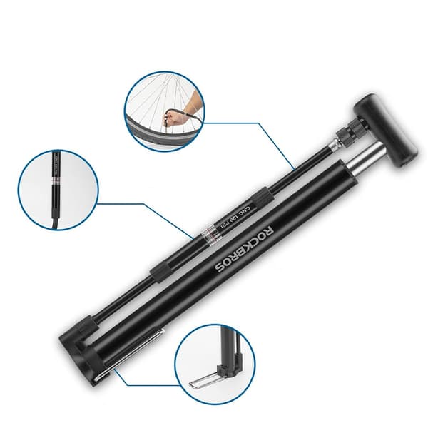 8 bar sykkel og kulepumpe med rammeholder - svart