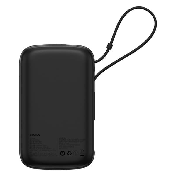 Qpow Pro+ 10000mAh powerbank med USB-C-kabel og skjerm - svart