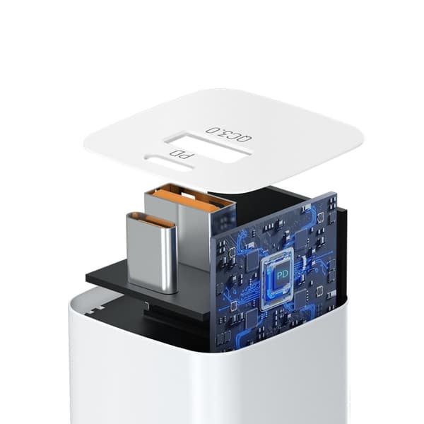 PD QC 3.0 vegglader 100-240V 20W USB-C USB-A hvit